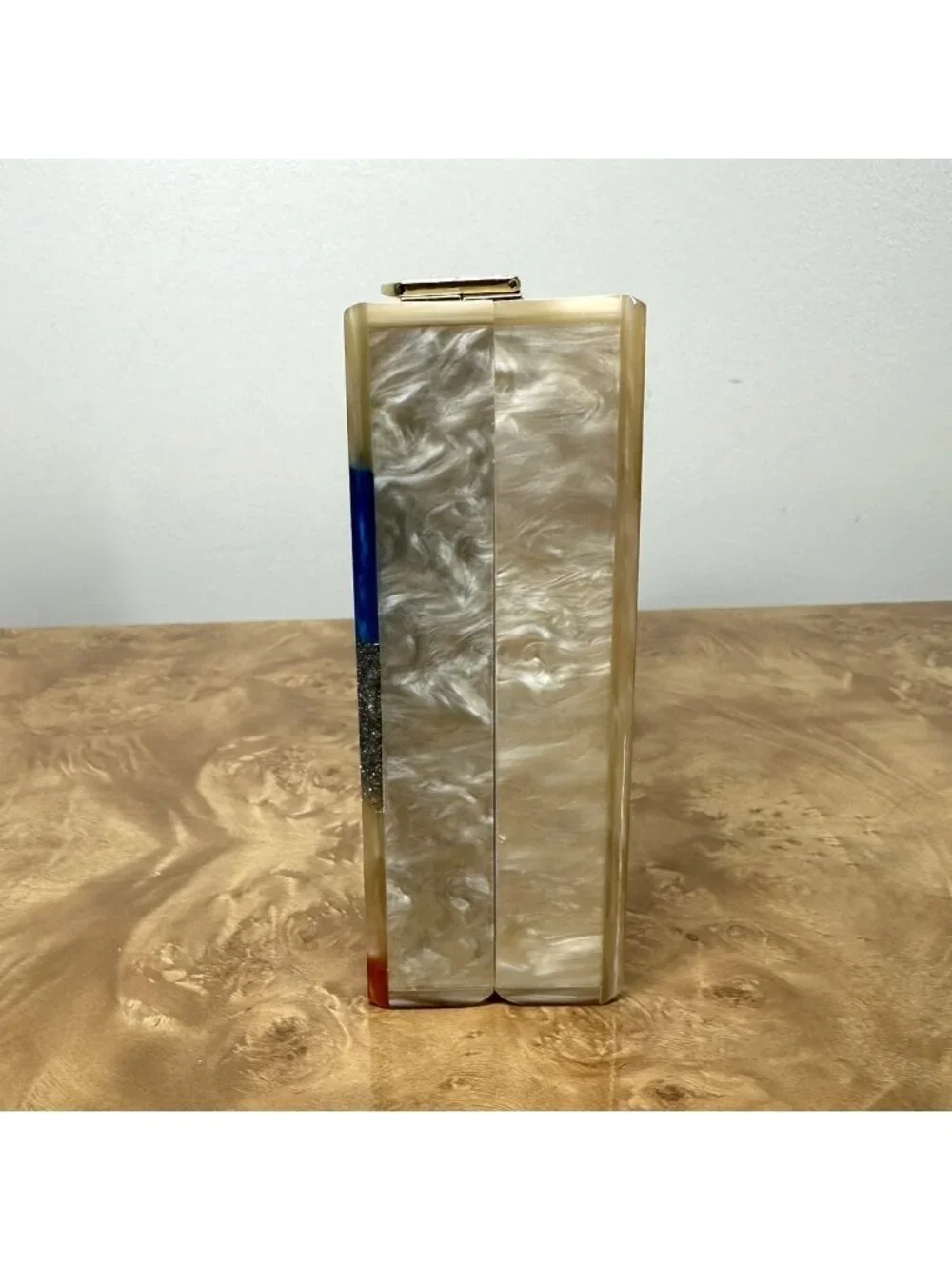 Rainbow Acrylic Box Clutch Multicolor Glitter Swirl Evening Bag Gold Chain